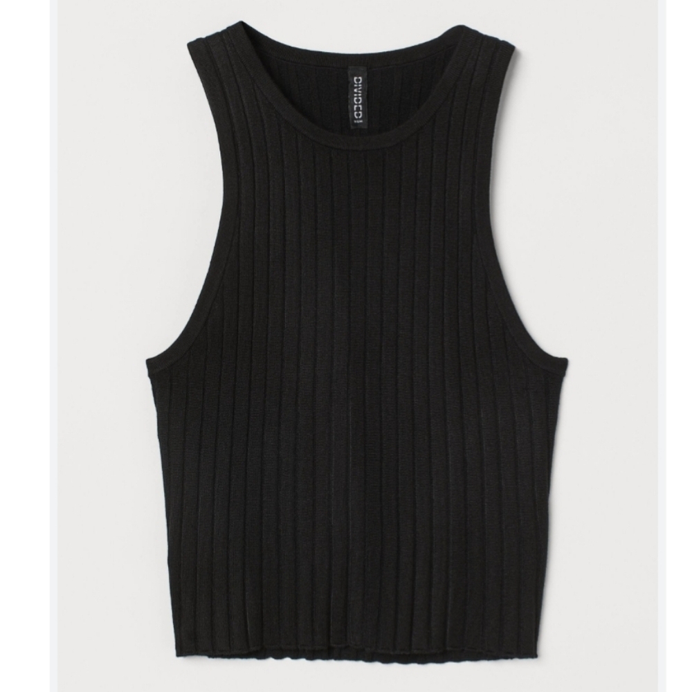 H&M High Neck Ribbed Cropped Tank Top Black S